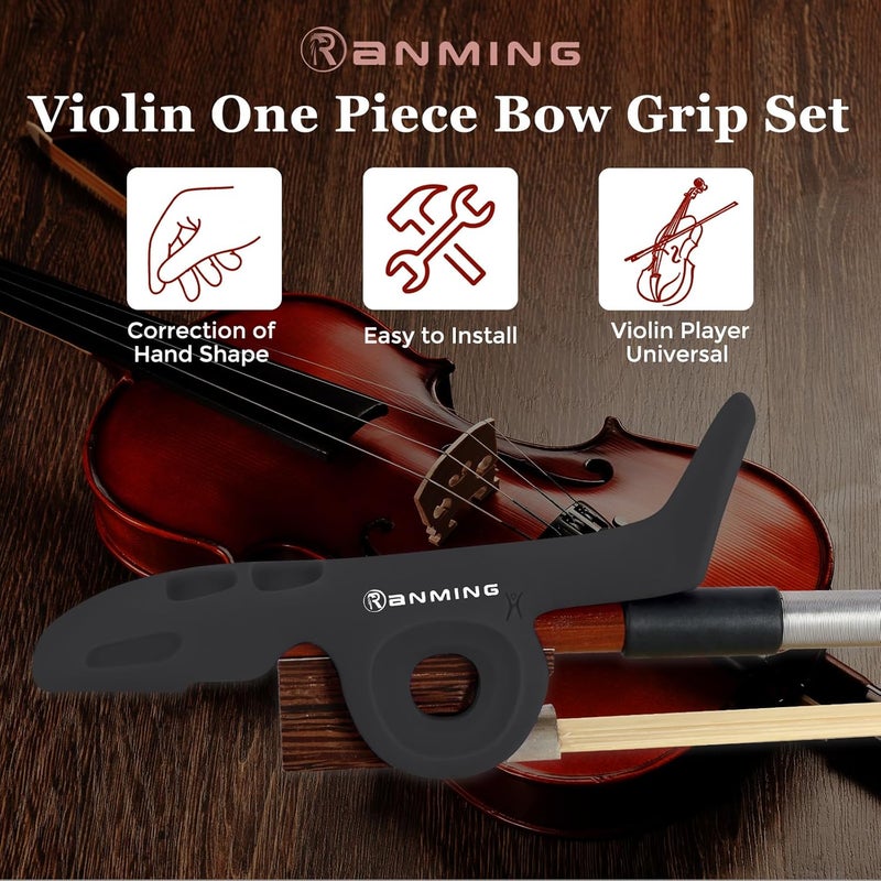RANMING Violin Bow Holder for Practice– Silicone Hand Position Corrector Non-Slip Teaching Tool for Beginners Students Improve Bow Grip & Posture Violin Teaching Aid With 2 Bow Stopper Black - Image 2